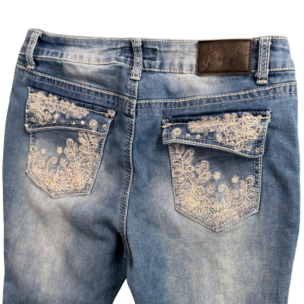 True Luck Y2K Womens Bootcut Jeans Low Rise Rhinestone Embroidered 11/12 Cowgirl
